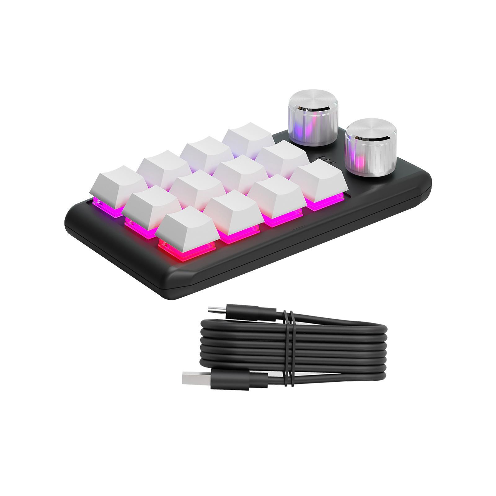 12 Keys Keyboard RGB Non Slip with USB Cable with 2 Knob Standard Keyboard Programming Keyboard Mini Keypad for Games Designers