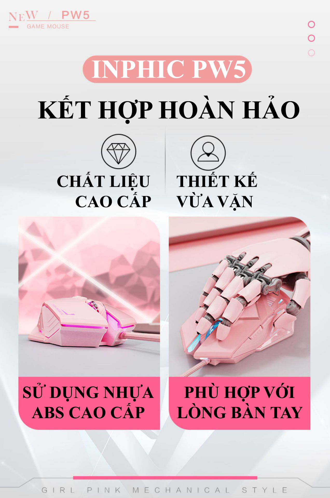 Chuột chơi game INPHIC PW5 thiết kế chuyên game với độ DPI lên đến 4800 phù hợp với các game thủ - Hàng Chính Hãng