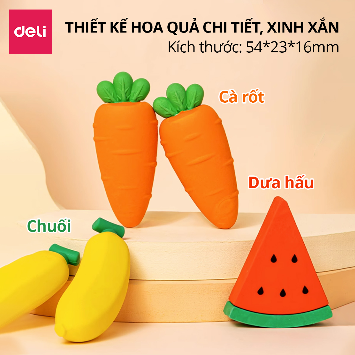 Gôm Tẩy Hoa Quả Khổng Lồ Deli - Siêu To Tẩy Sạch Ít Vụn, Không Mòn Giấy An Toàn Cho Bé Học Sinh Trẻ Nhỏ Bút Chì 2B HB