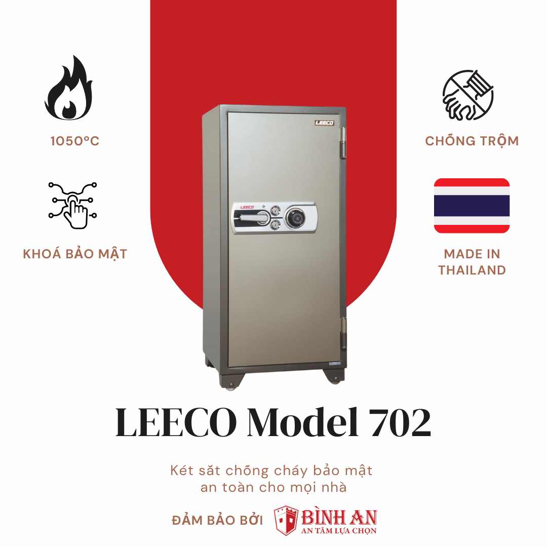 Két Sắt LEECO 702 Nhập Khẩu Thái Lan Chống Cháy Chuẩn JIS 120 Phút Khoá Bảo Mật Cao Cấp Cho Gia Đình Và Văn Phòng - Hàng Chính Hãng