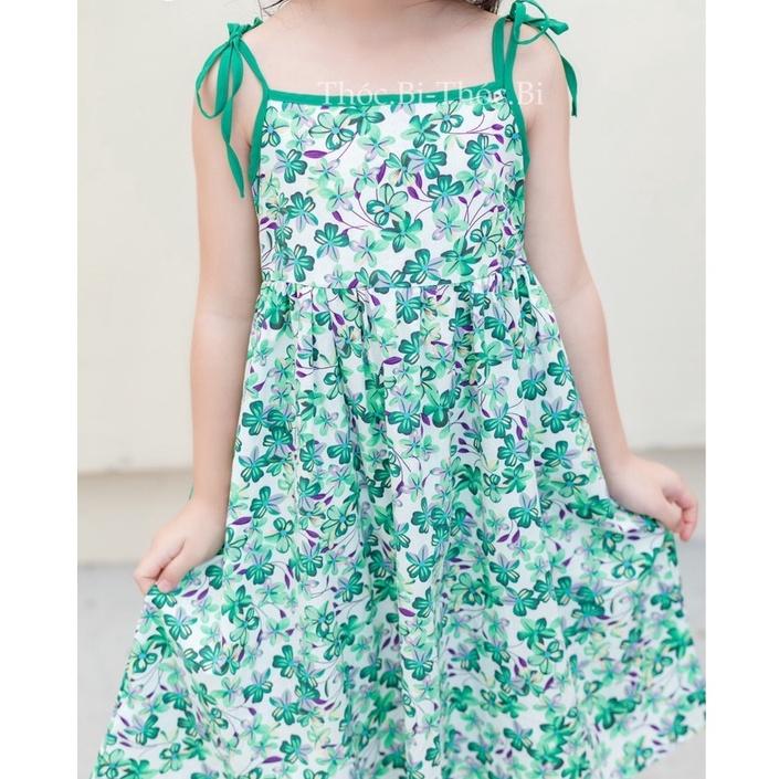 Đầm bé gái vải thô hoa 2 dây- 2 màu