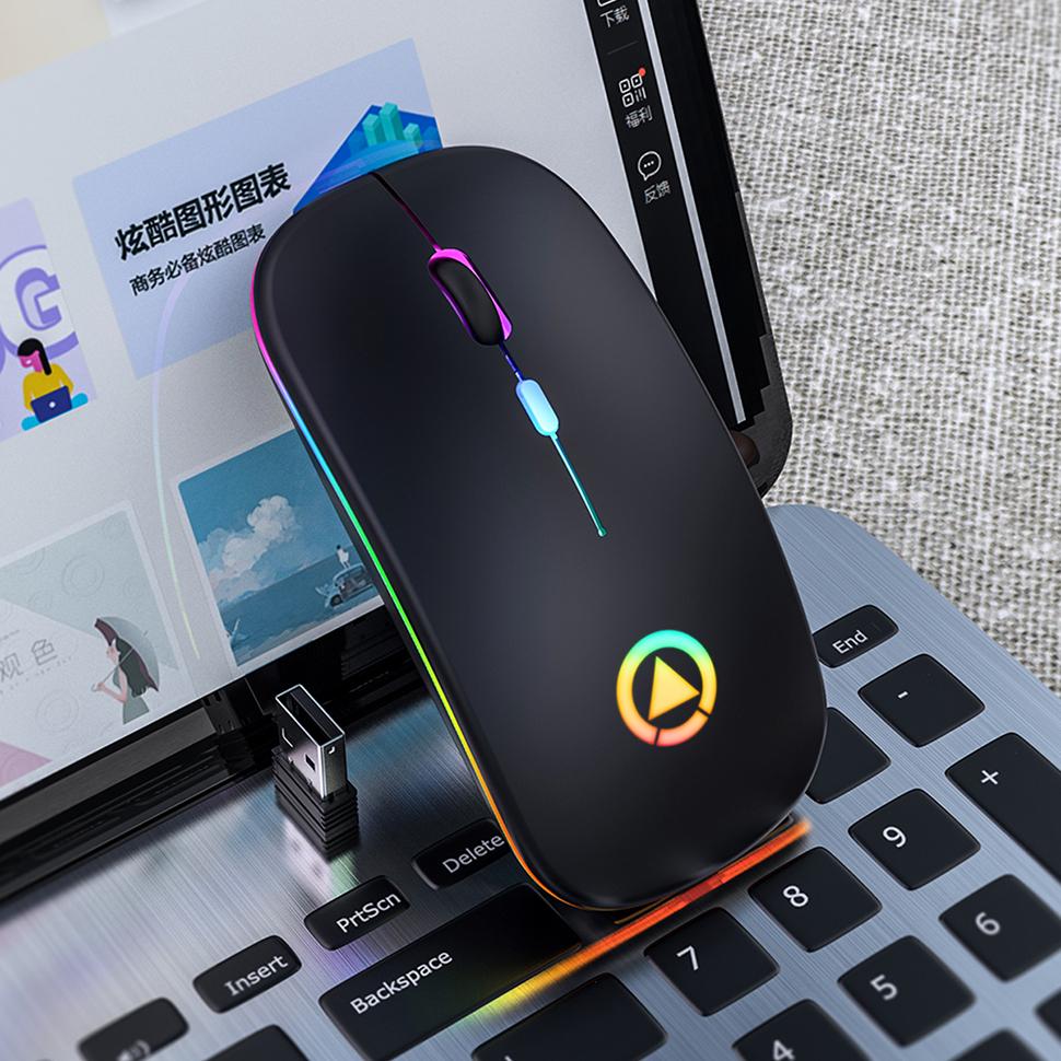 LED Backlit Sạc Không Dây USB Thu Công Thái Quang Chơi Game Im Lặng Máy Tính Laptop Chuột Wirelesss