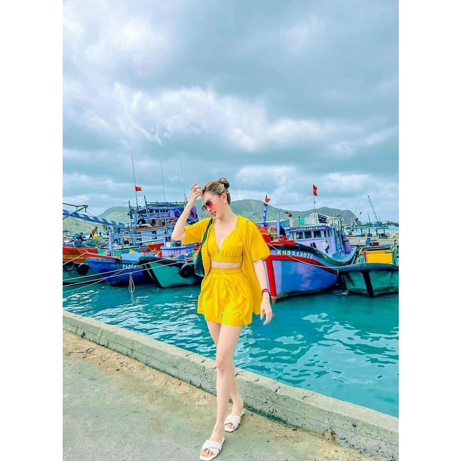 SET ĐI BIỂN, SET ĐI CHƠI, SET 3 MÓN ÁO SƠ MI TAY NGẮN KÈM BRA PHỐI QUẦN ĐÙI CỰC XINH LUN Ạ