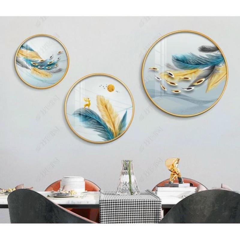 Tranh tráng gương tròn combo 3 bức SALE HỦY DIỆT tranh treo tường, tranh pha lê, tranh bộ 3 bức treo phòng khách