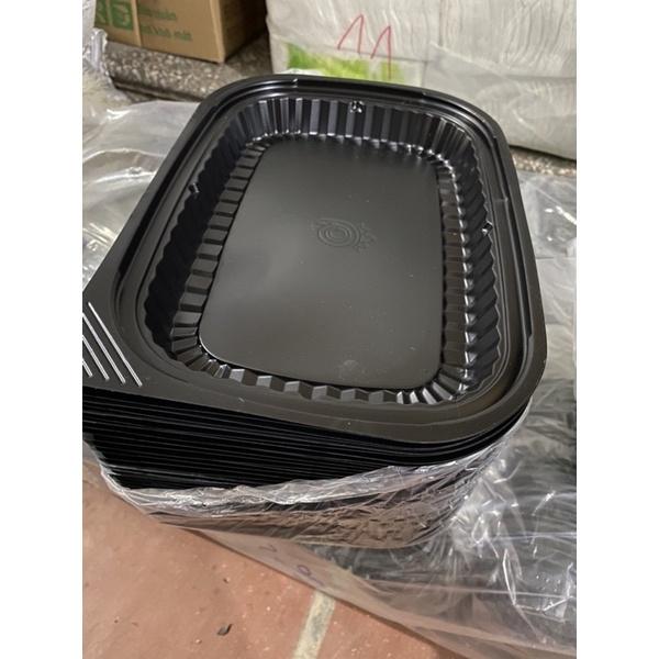 100 Hộp nhựa chữ nhật đen nắp trắng HT- 17 đựng thực phẩm