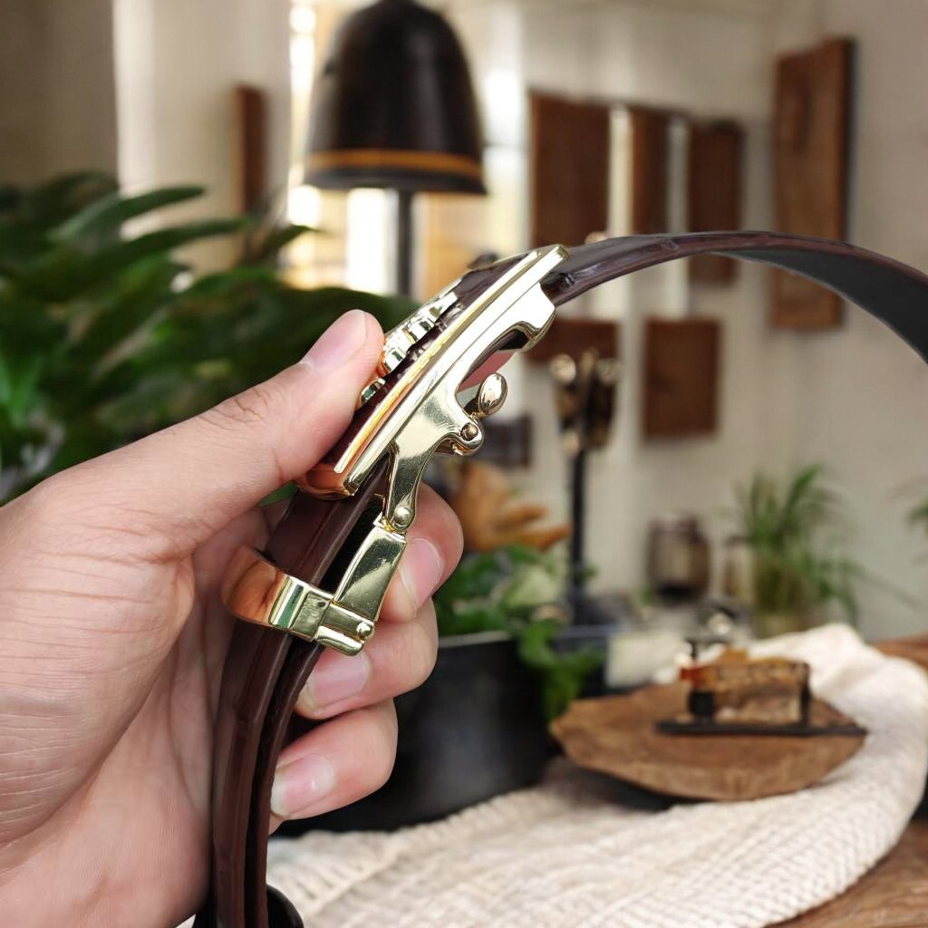 Nịt da cá sấu BẢN LỚN phù hợp bụng bia. Da bụng vân đẹp nhẹ nhàng! (mặt vàng)