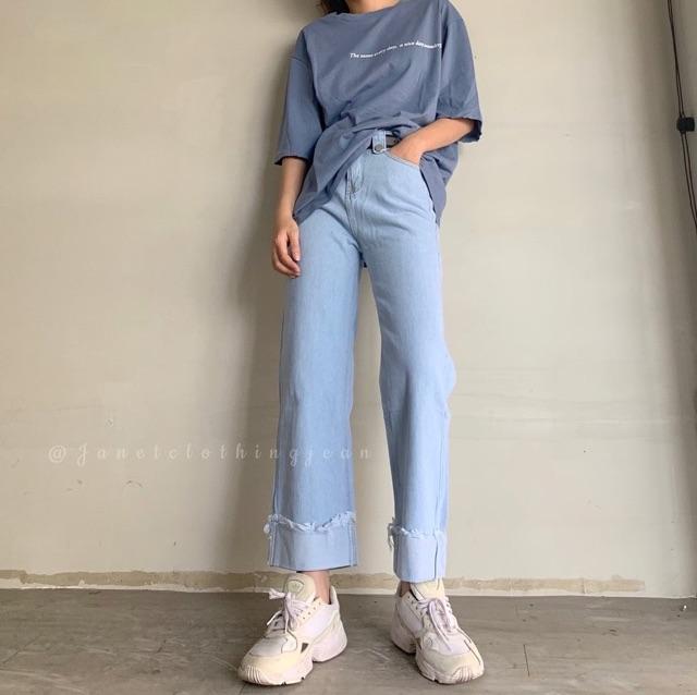 Quần jeans ống rộng gấp lai cực chất