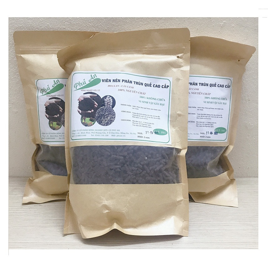 3 Túi Viên Nén Phân Trùn Quế Cao Cấp Hoa Lan - Cây Cảnh, 100% Nguyên Chất, 100% Không Chứa Vi Sinh Vật Gây Hại, Khối Lượng: 1kg/Túi
