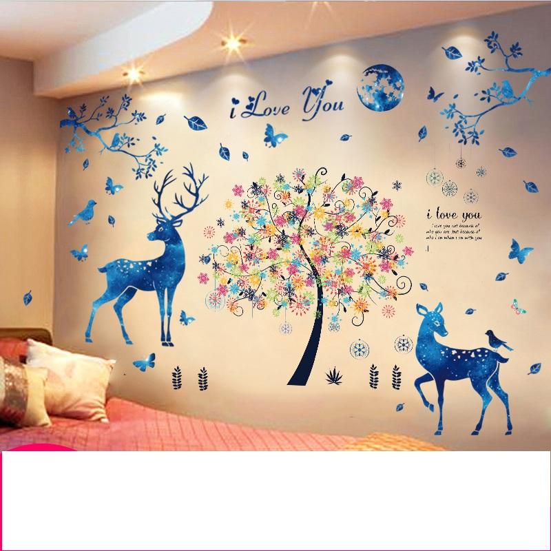 DECAL DÁN TƯỜNG CÂY SAO TUYẾT VÀ HƯƠU XANH