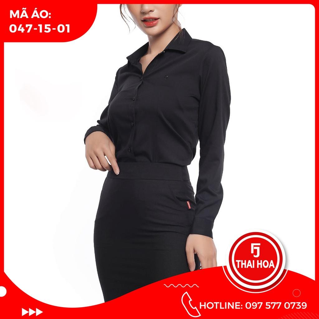 ÁO SƠ MI NỮ THÁI HÒA PHONG CÁCH CÔNG SỞ 047-15-01 MÀU ĐEN DÀI TAY