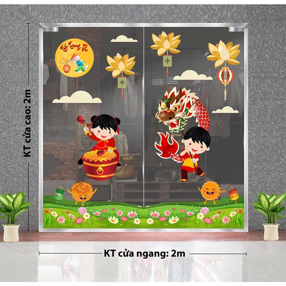 Decal trang trí trung thu 2021 bé đánh trống múa rồng