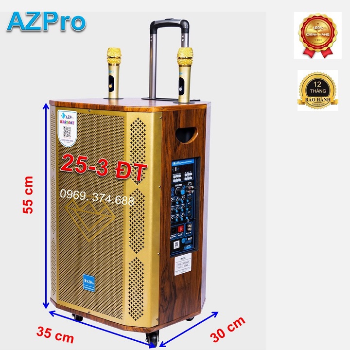 Loa kéo Bluetooth di động,AZ-2106-A-Bass 25-3 đường tiếng,Mạch 10 núm chỉnh có Revert,Thùng gỗ cao cấp,Tặng 2 mic không dây vỏ kim loại,Hàng chính hãng AZPRO