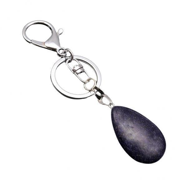 2X Cute Waterdrop SHape Gemstone Pendant Keychain Keyring DIY Dark Blue