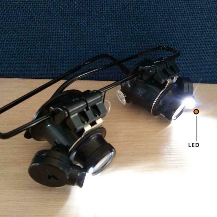 Kính lúp đeo mắt có đèn v1 phóng đại 20 lần  - Tặng kèm đèn pin bóp tay