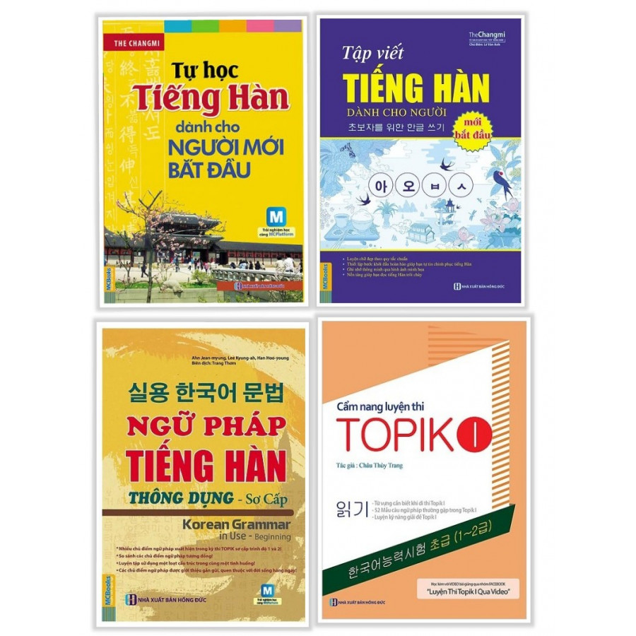 Combo Tự Học Tiếng Hàn Dành Cho Người Mới Bắt Đầu: Tự học tiếng Hàn dành cho người mới bắt đầu + Tập viết tiếng hàn dành cho người mới bắt đầu + Ngữ pháp tiếng hàn thông dụng sơ cấp (Tập 1) + Cẩm Nang luyện thi Topik 1( Tặng kèm bookmark Happy Life)