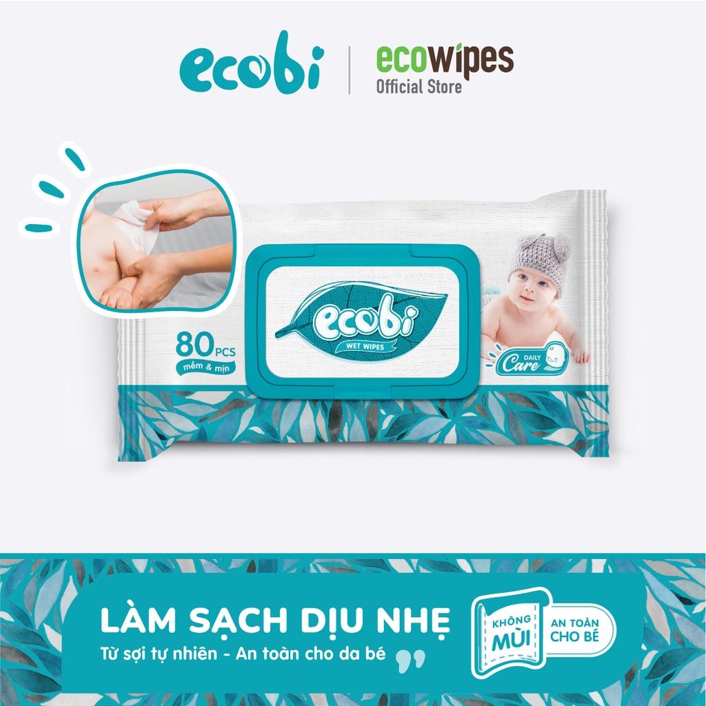 Combo 10 gói khăn giấy ướt cho bé Ecobi gói 80 tờ Không mùi không cồn không paraben an toàn cho da của bé