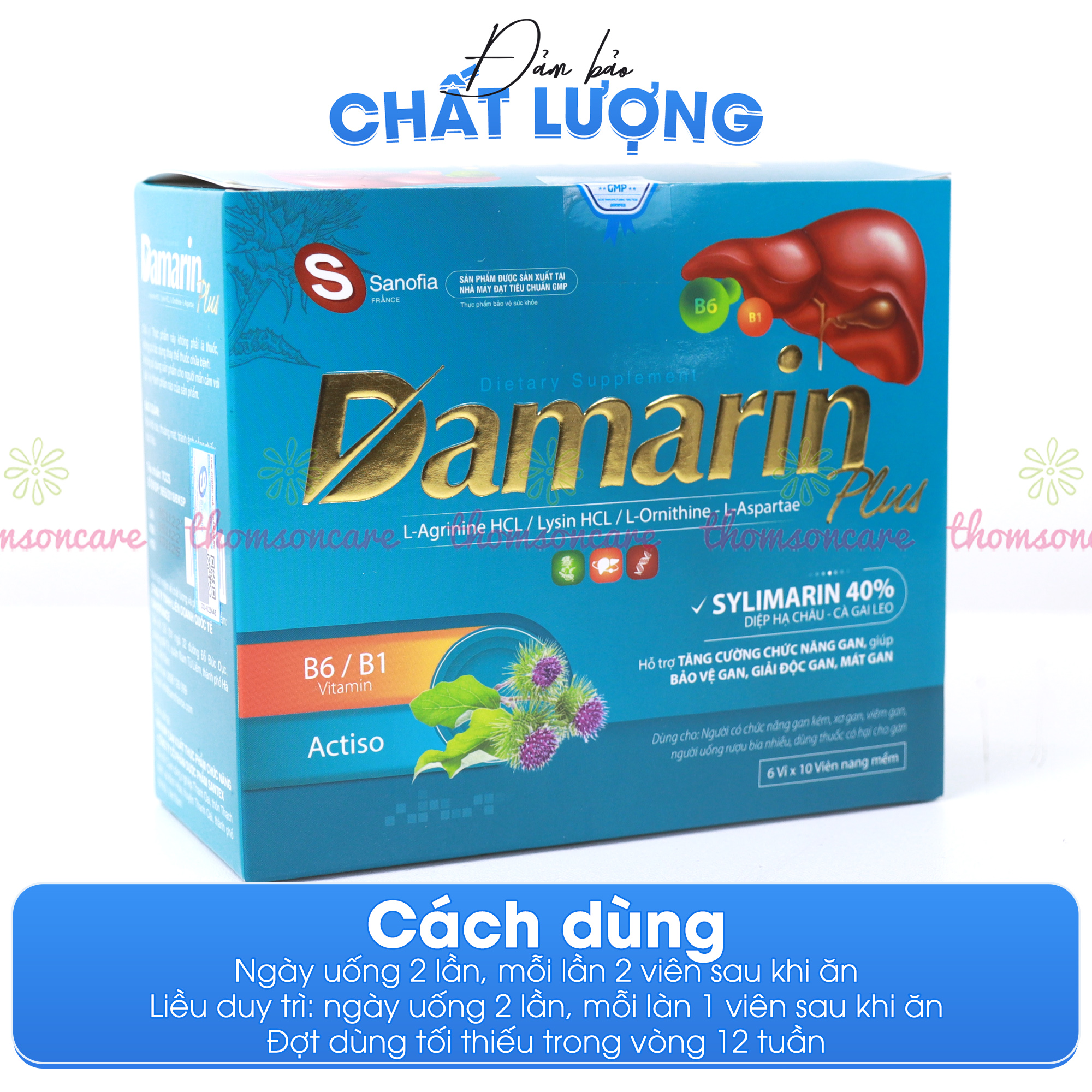 Viên uống bổ gan Damarin Plus - Hỗ trợ giải độc gan, hạ men gan, gan nhiễm mỡ, mát gan từ thảo dược - Hộp 60 viên Thomsoncare
