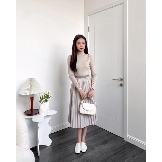 Chân váy dạ nữ xếp ly chun eo dáng dài v877815 by germe