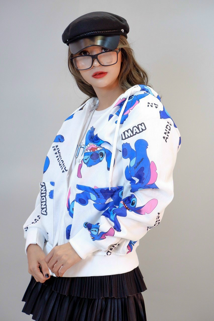 Áo Khoác Nỉ From Rộng Có Dây Kéo In Hình Stick 3D, Áo Khoác Có 2 Màu Unisex