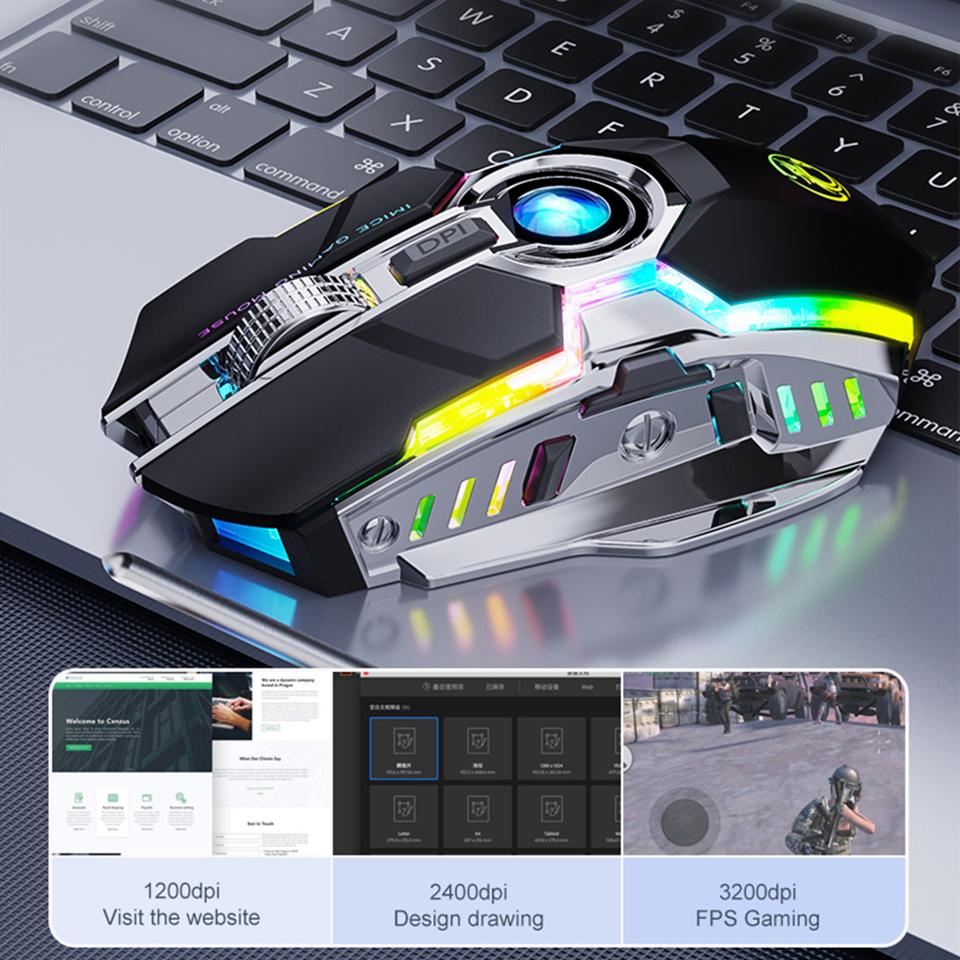 RGB Chuột Không Dây Chơi Game Chuột Game Thủ Máy Tính Im Lặng Sạc USB Mause 7 Phím LED Backlit Chuột Cho Máy Tính Laptop trò Chơi