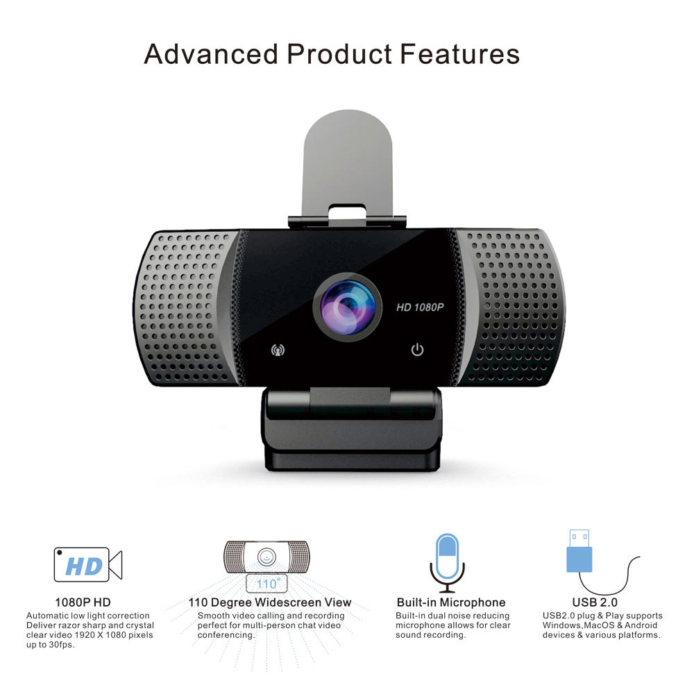 Webcam gốc rộng Full HD 1080P Wide Angle USB Webcam USB2.0 Drive-Free With Mic Web Cam Laptop Online Teching Conference Live Streaming