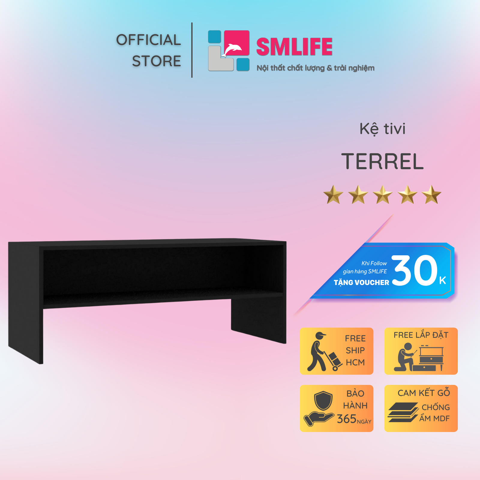 Kệ Tivi gỗ hiện đại SMLIFE Terrel  | Gỗ MDF dày 17mm chống ẩm | D120xR40xC40cm