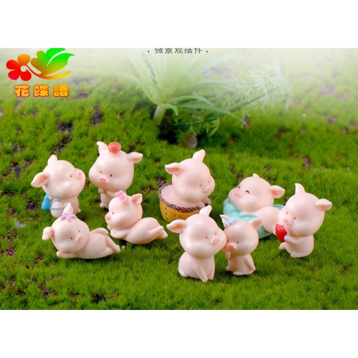 Mô hình 09 chú lợn hồng ngộ nghĩnh trang trí tiểu cảnh, móc chìa khóa, DIY