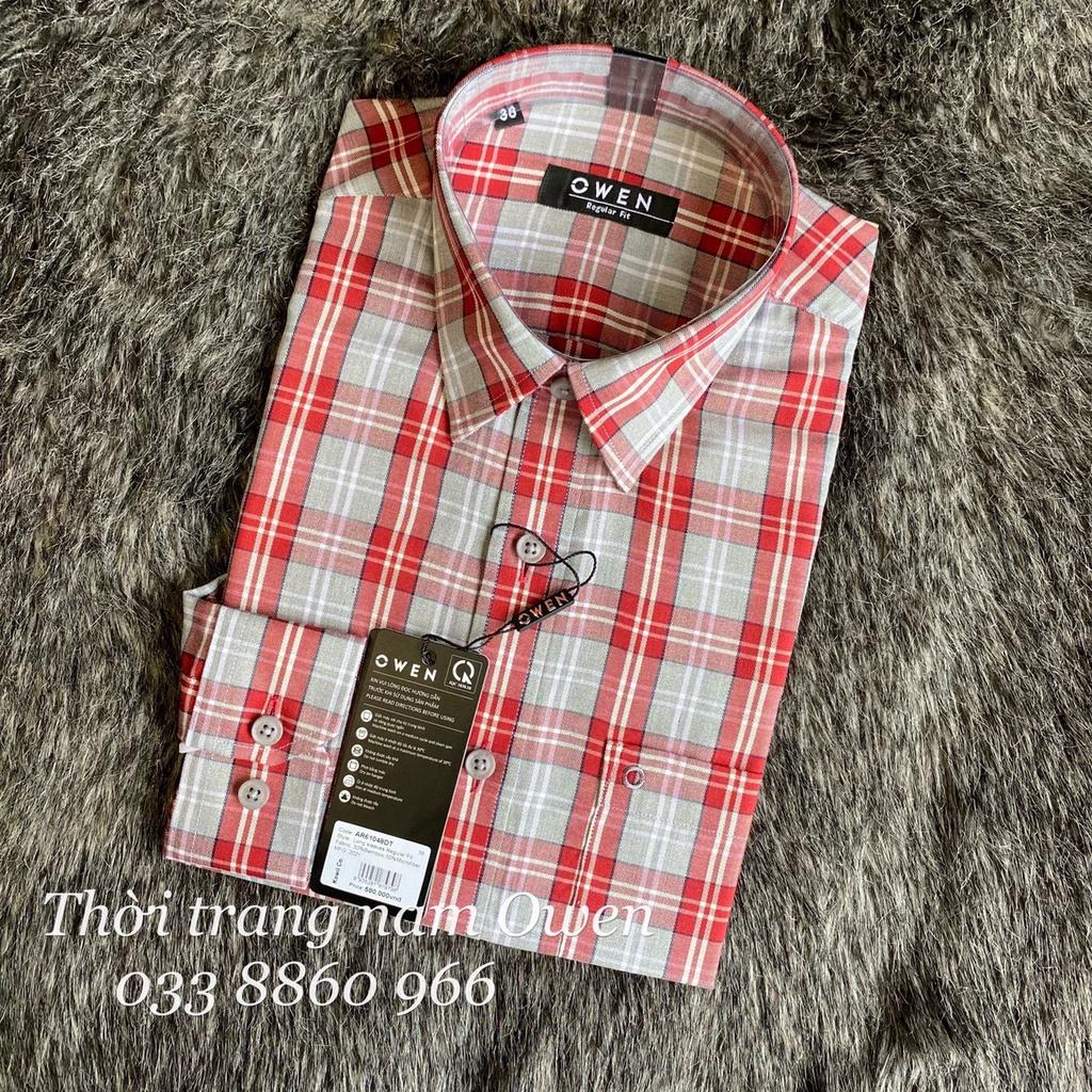 OWEN - Áo sơ mi dài tay Owen Regular fit vải sợi tre kẻ ca rô đỏ xám 61048 - Áo sơ mi nam