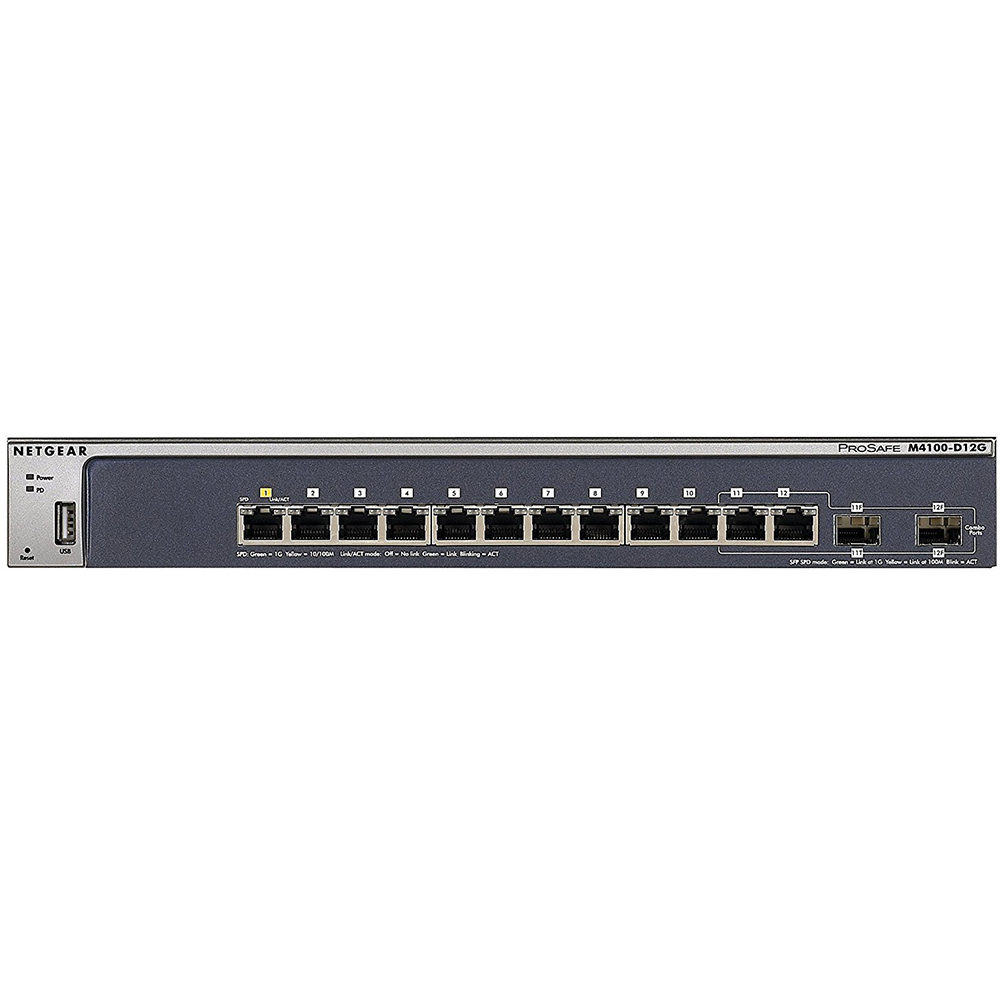 Thiết Bị Chia Mạng Để Bàn 12 Cổng 10/100/1000M Với 2 Cổng Quang 1G SFP Fully Managed Gigabit Ethernet ProSAFE Next-Gen Edge Switch Netgear M4100-D12G (GSM5212) - Hàng Chính Hãng