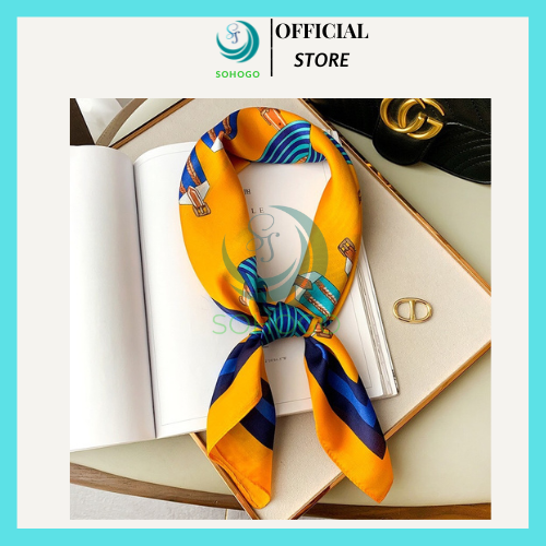 Khăn choàng cổ vuông làm áo thắt nơ làm áo xinh xắn turban bandana vuông size 70x70cm-CHỌN MẪU - Vàng