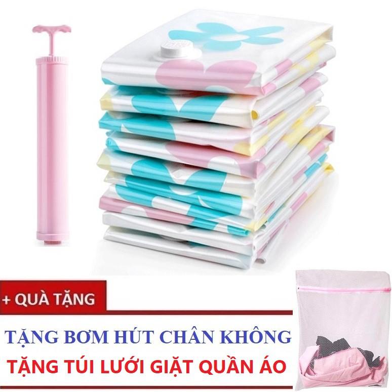 Bộ 6 Túi hút chân không đựng quần áo đi du lịch + Tặng Bơm hút chân không + Tặng 1 Túi lưới giặt quần áo