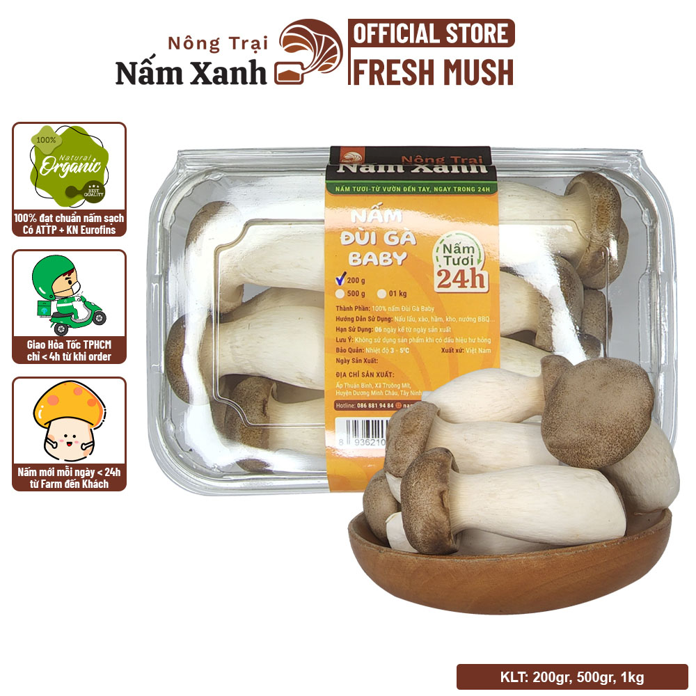 Nấm Đùi Gà Tươi (Baby) 500gr - Nông Trại Nấm Xanh