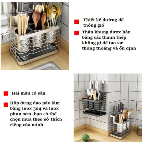 Ống Đựng Đũa Inox 304 Treo Tường Cao Cấp Chính Hãng GAGI Mã GD01 Không Gỉ Sét, Có Thể Để Bàn