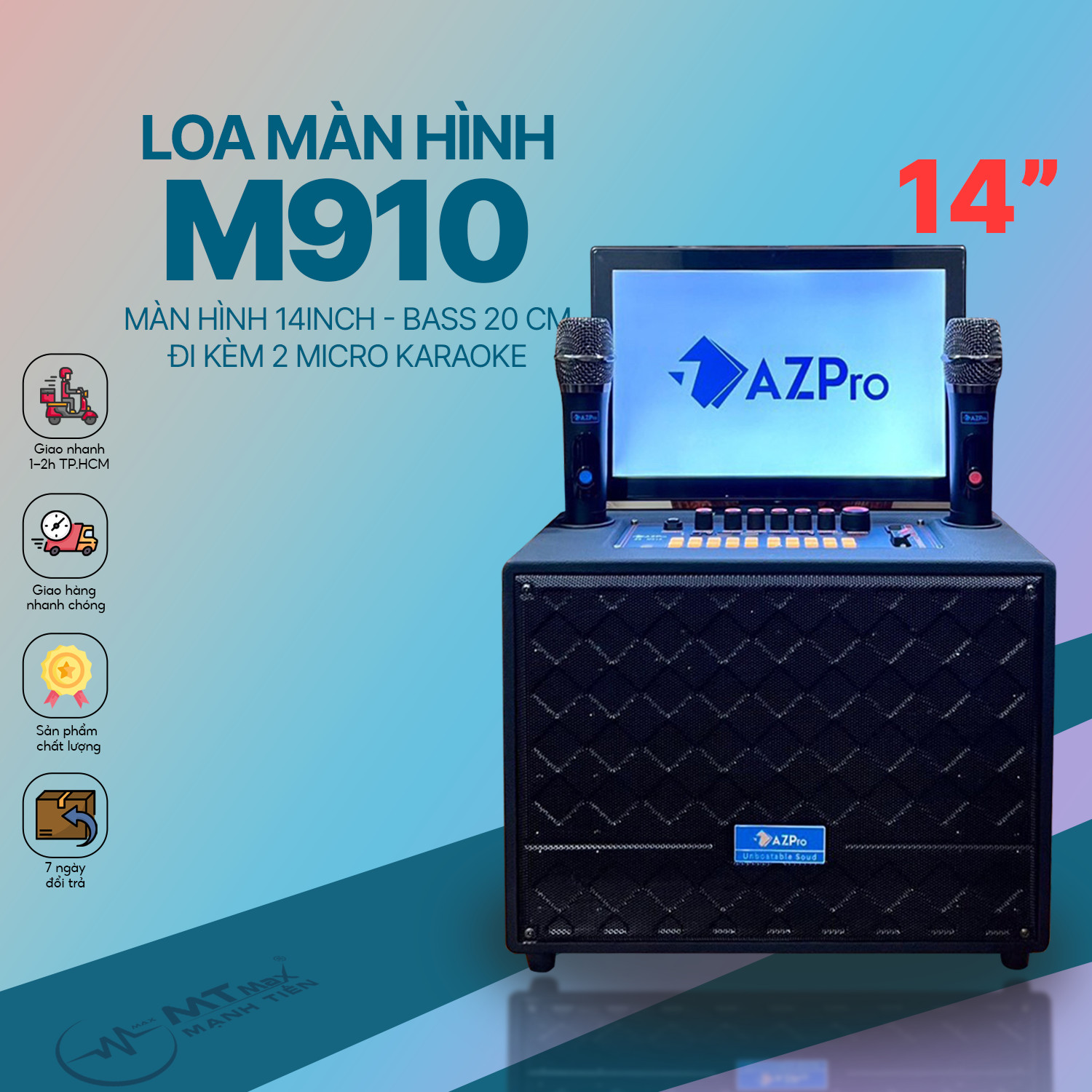 Loa Xách Tay Màn Hình AZPro M910 - Loa Karaoke Màn Hình 14inch, Âm Thanh Cực Mượt, Bass Căng 20Cm, Bảo Hành 12 Tháng Hàng Chính Hãng