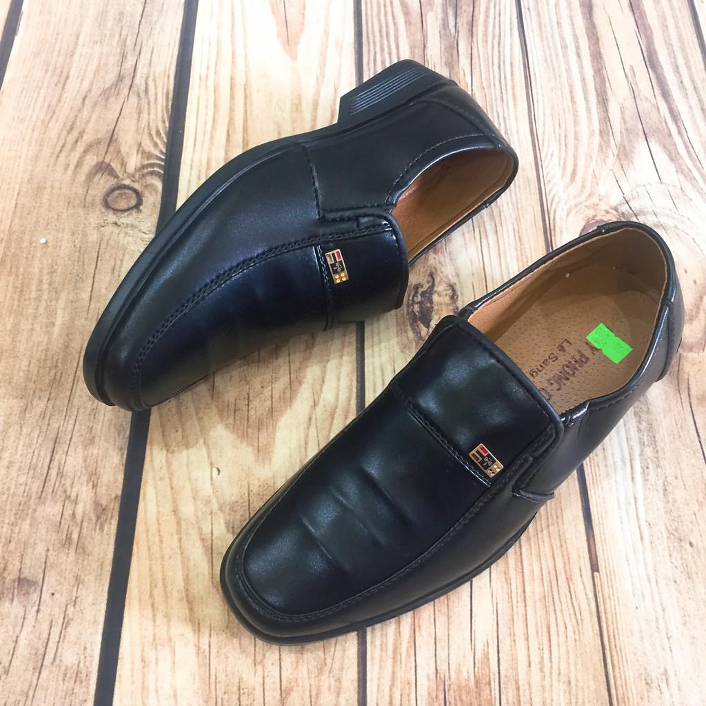 Giầy nam trung niên da mềm đen trơn may đế