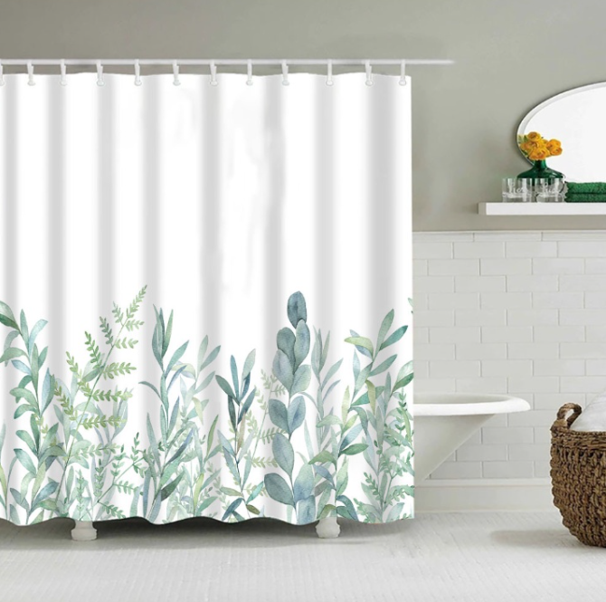 Rèm phòng tắm / Rèm cửa sổ - Bụi lá cây xanh hiện đại ( 180 x 180cm )