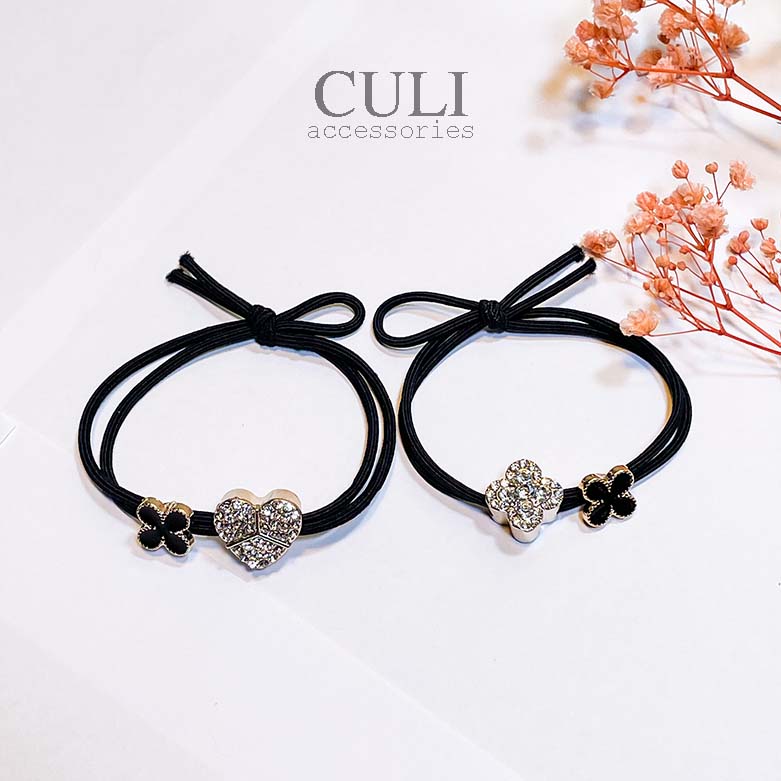 Dây thun cột tóc hình trái tim, cỏ may mắn đính đá xinh xắn Culi.accessories