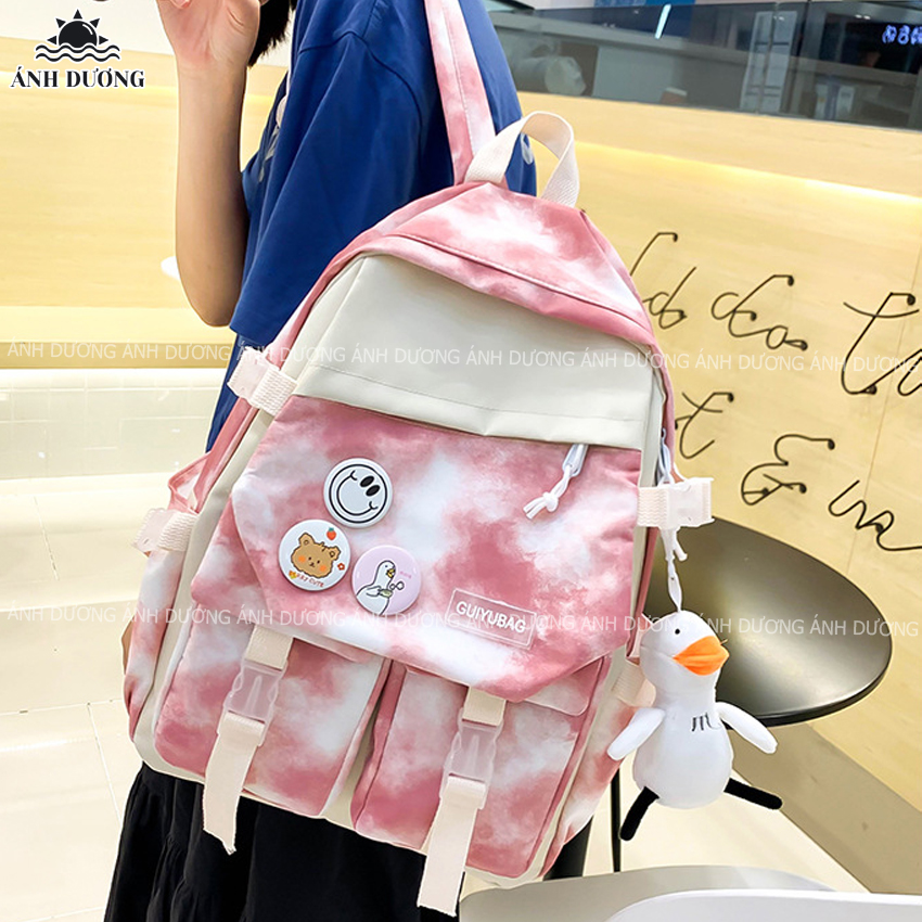 Set 5 món balo nữ đi học đi chơi thời trang hàn quốc Ánh Dương Clothing TB28 màu lem cho học sinh sinh viên chống thấm nước tặng kèm phụ kiện trang trí dễ thương