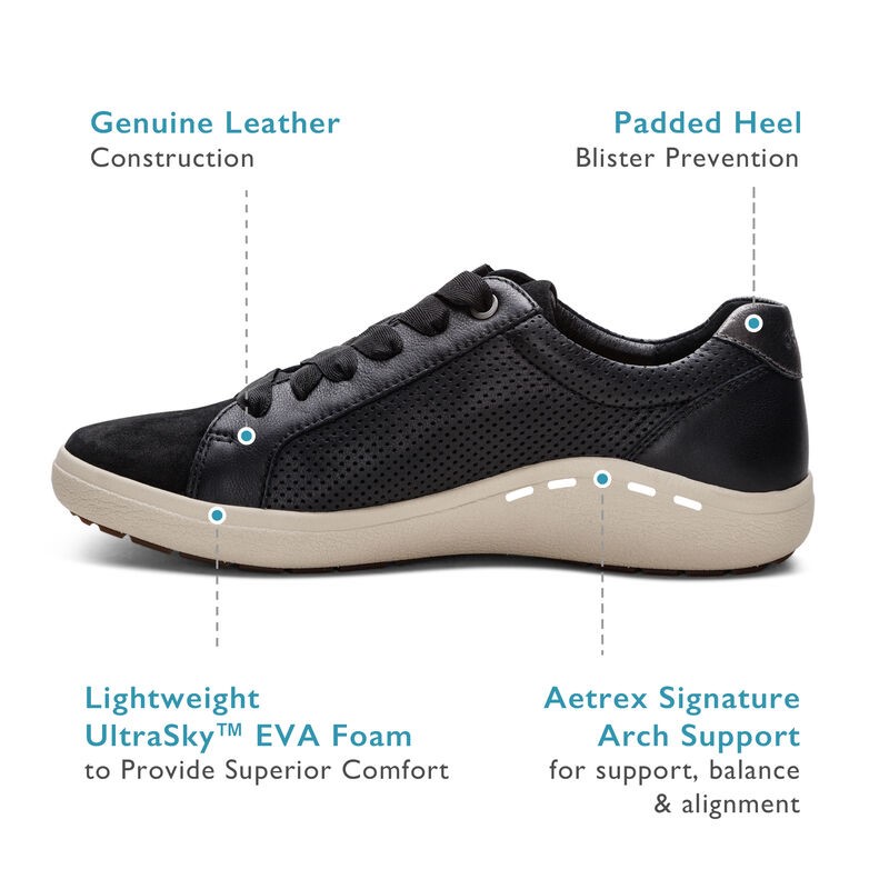 Giày thể thao sức khoẻ nữ Aetrex Courtney Chalk - Sneaker da đế đệm