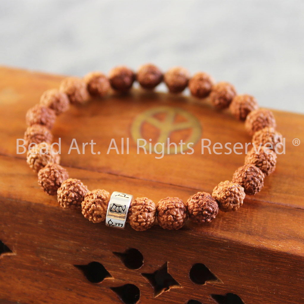 Vòng Tay Hạt Bồ Đề Kim Cang, Rudraksha Từ Tibet Và Charm Lục Tự Chú Om Mani Pad Me Hum Bạc 925, Mệnh Mộc, Hoả, Chuỗi Hạt, Vòng Tay Phong Thuỷ - Bead Art