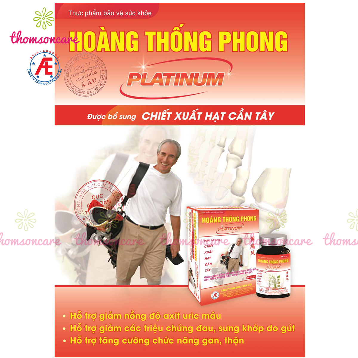 Hoàng thống phong Platinum - Lọ 60v Mẫu mới Hàm lượng cao và hiệu quả hơn - Giảm gout, acid uric, mỡ máu cho người bị gút