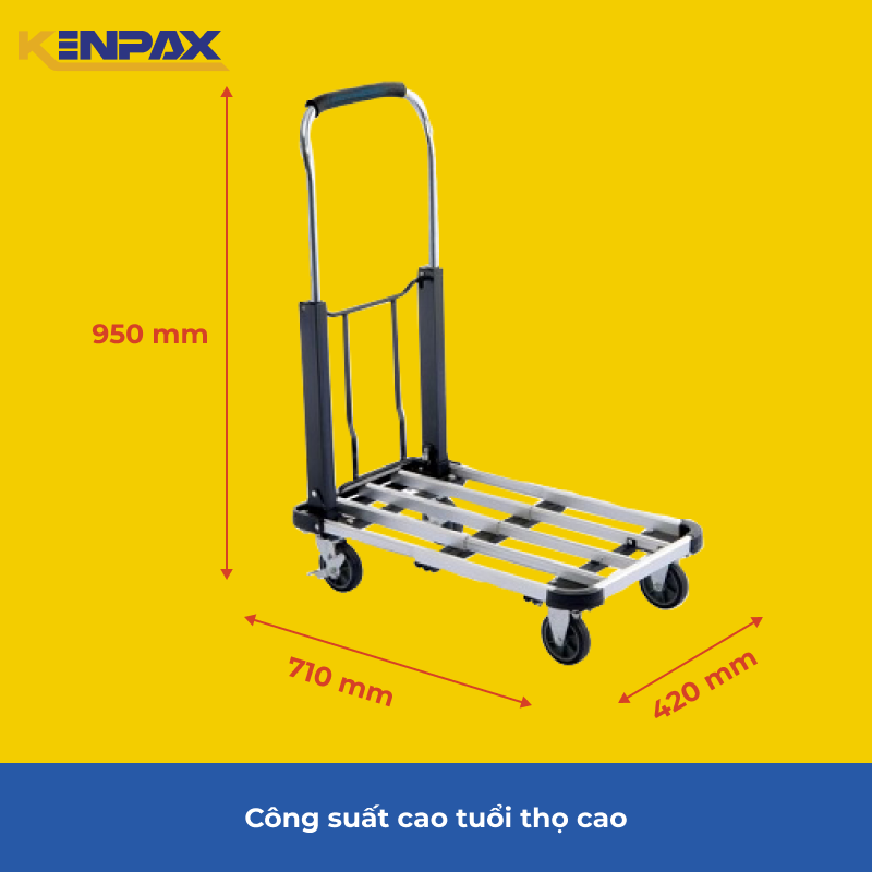 Xe Đẩy Hàng, Xe Kéo Hàng Gấp Gọn 4 Bánh Kenpax Sàn Thép Cao Cấp Chịu Trọng Tải Lên Tới 350kg