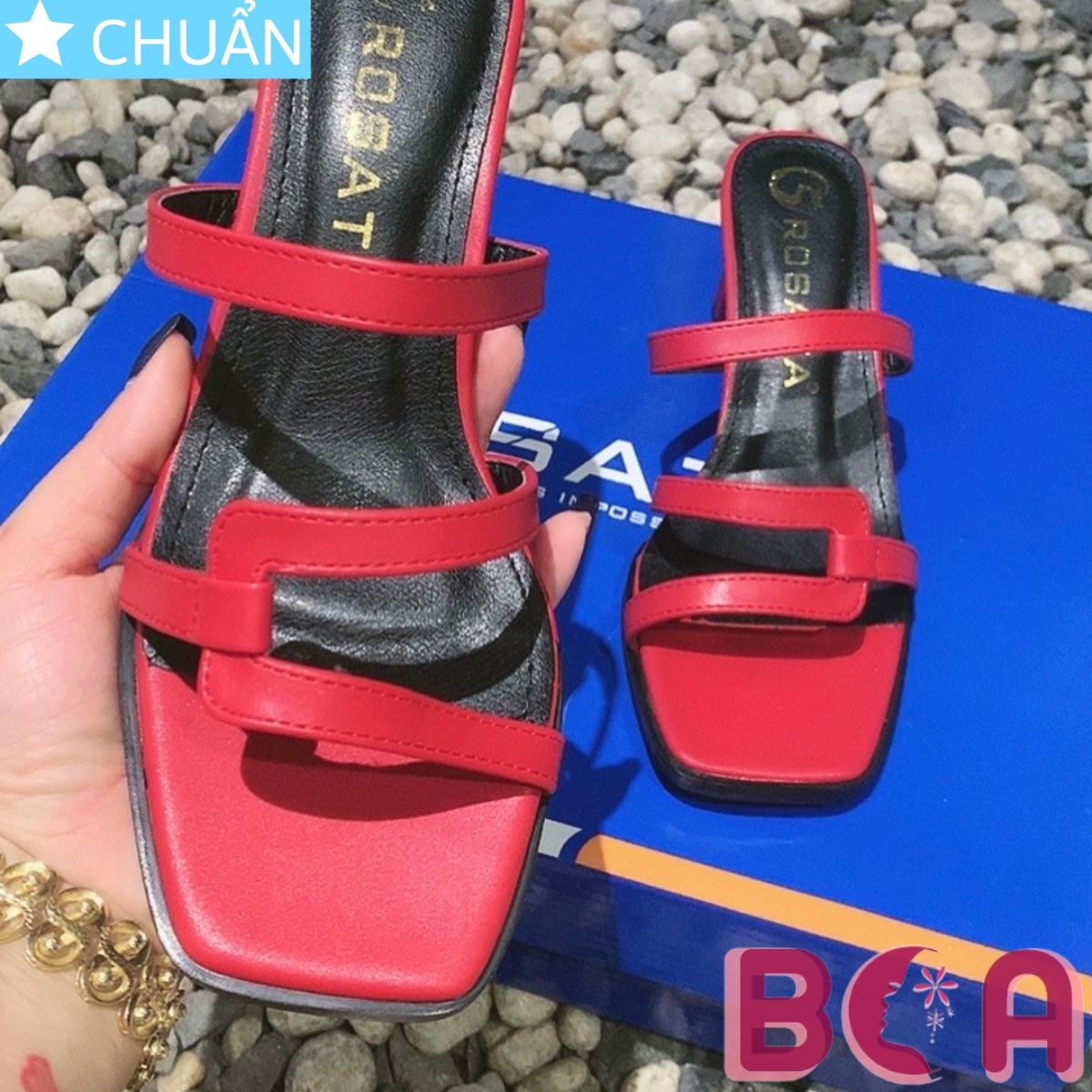 Dép nữ quai ngang 5p RO564 ROSATA tại BCASHOP gót kiểu dấu phẩy lạ mắt kết hợp kiểu dây đan độc đáo, sang trọng