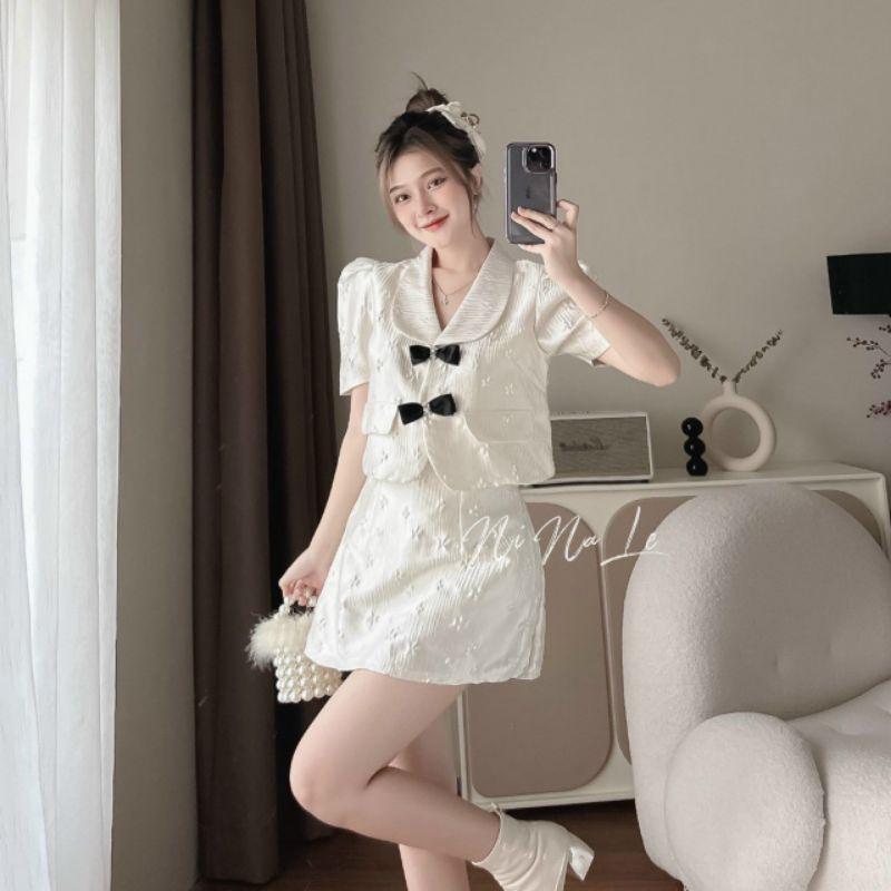 SET ÁO TRẮNG NƠ ĐEN VÀ VÁY XỐP