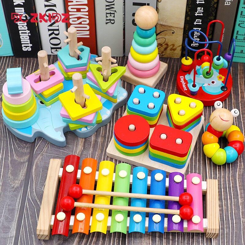 Đồ chơi trí tuệ - Combo 6 món đồ chơi gỗ cho trẻ em từ 1-3 tuổi - DOZKIDZ