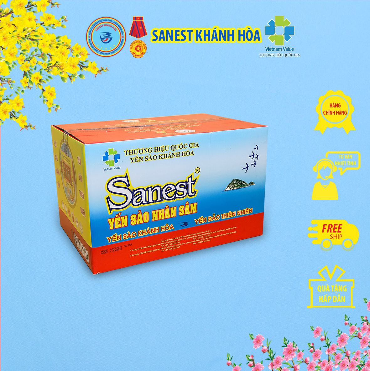 [Combo 60 lọ] Nước Yến sào Khánh Hòa Sanest Nhân sâm đóng lọ 70 ml