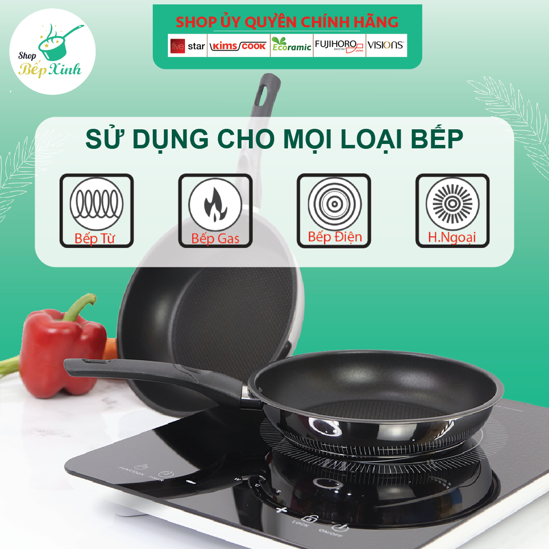 Bộ nồi inox và chảo chống dính cao cấp Fivestar 4 món 3 đáy từ , nắp kính ( tặng 1 vá canh)