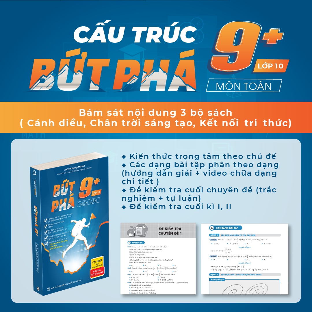 Combo 4 sách Bứt phá 9+ lớp 10 môn Toán, Hóa học, Vật lí, Tiếng Anh