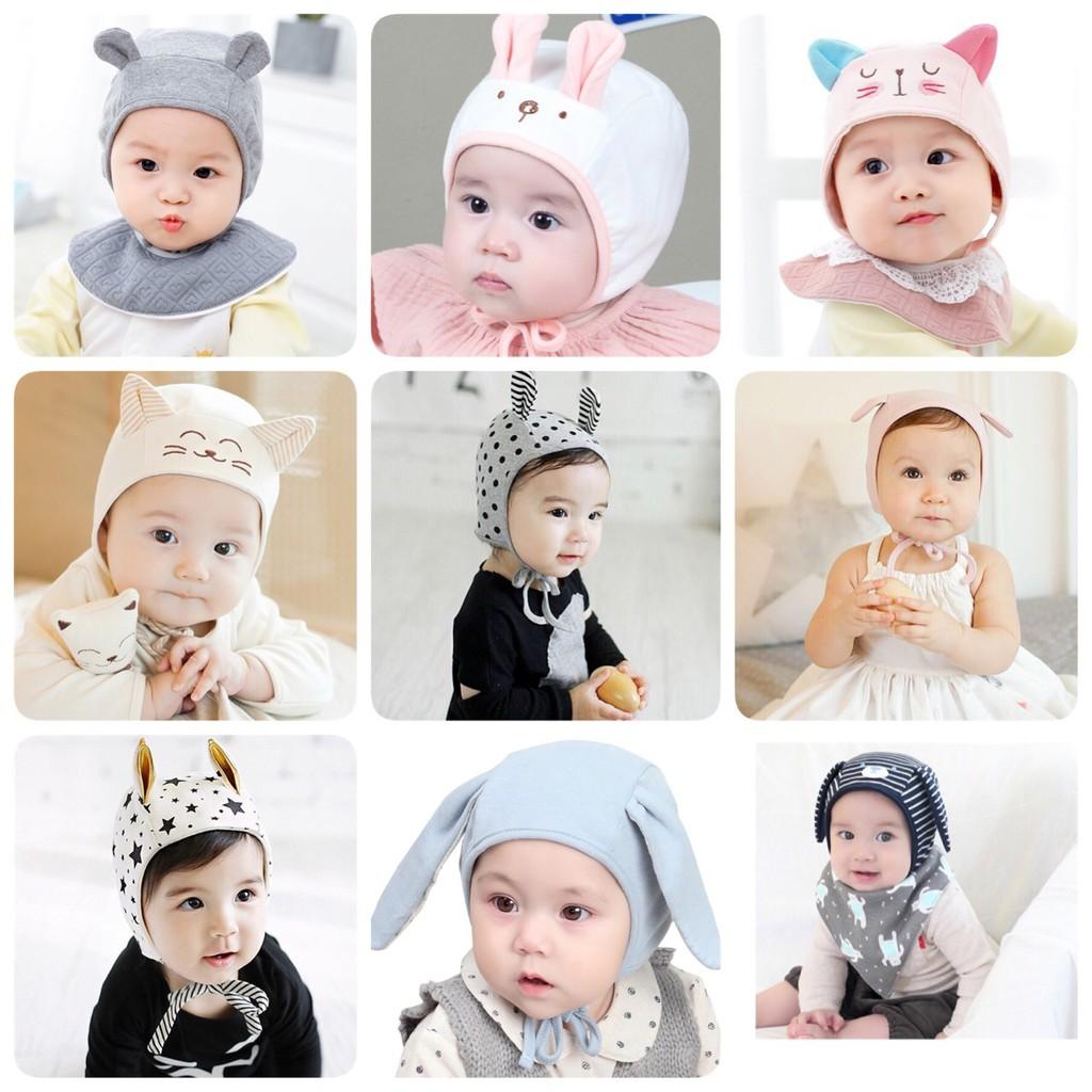 Mũ cotton tai thỏ cho bé