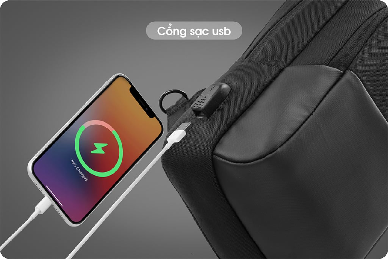 Túi đeo chéo thời trang KINGBAG JULIUS IV cổng USB, nhiều ngăn, chống trộm, vải kháng nước tốt - Hàng chính hãng